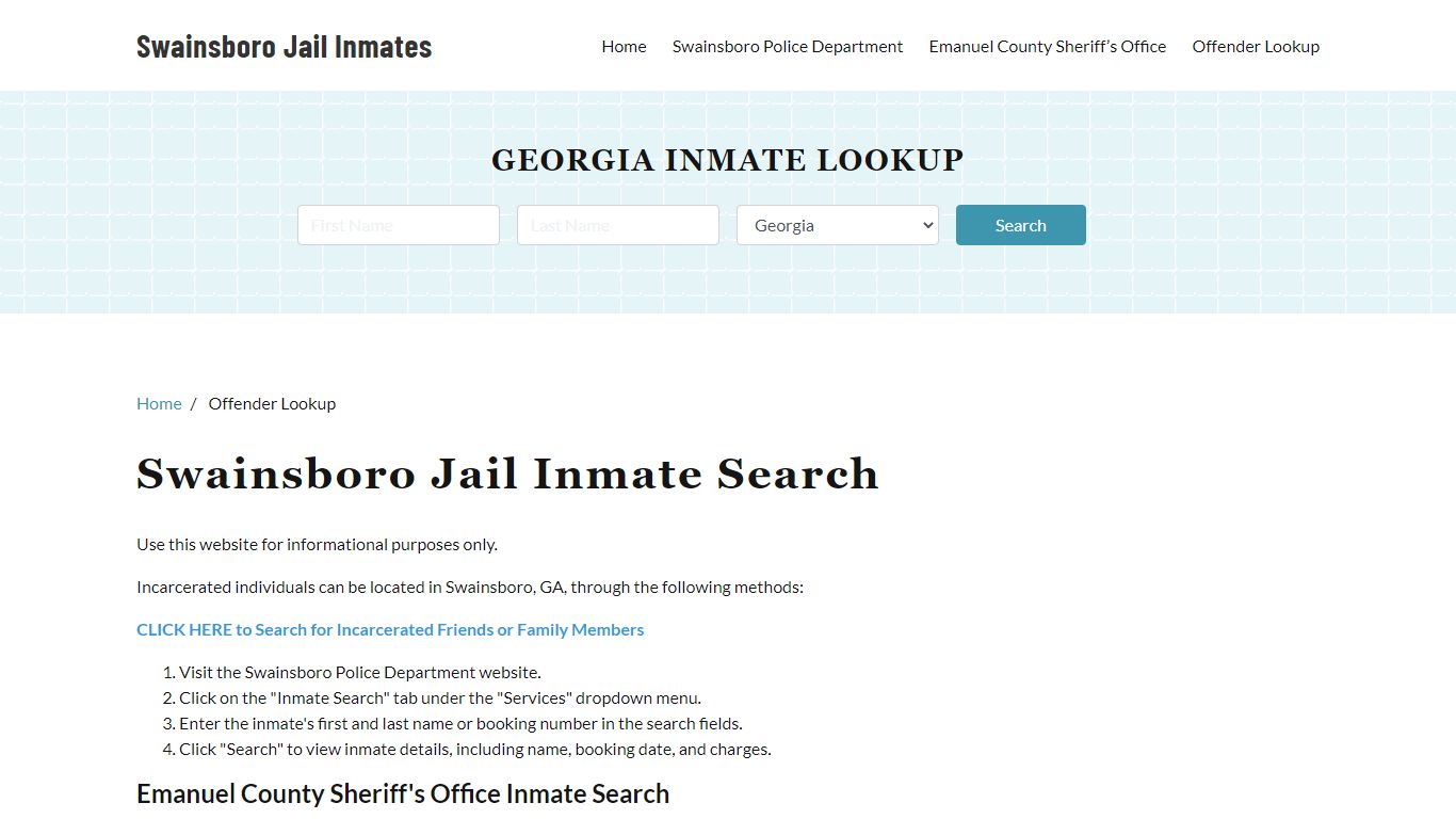 Swainsboro, GA Detainee Lookup